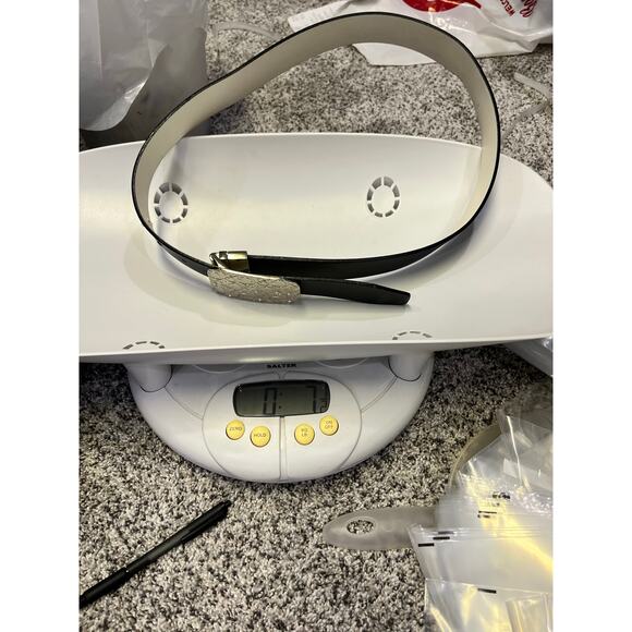 🌟3 for $35🌟 Guess Black Logo “G” Belt Silver Buckle, Rhinestone Adjustable Sz L - Picture 6 of 6